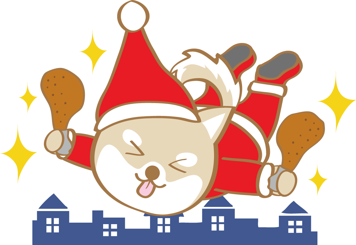 かわいいクリスマス(チキンを持つ柴犬サンタクロース)無料イラスト80535に写真・文字を入れる
