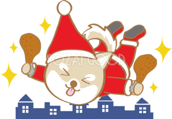 かわいいクリスマス(チキンを持つ柴犬サンタクロース)無料イラスト80535