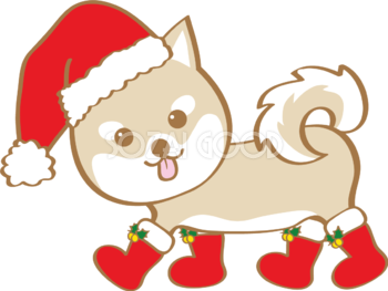 かわいいクリスマス(長靴を履く柴犬サンタクロース)無料イラスト80541
