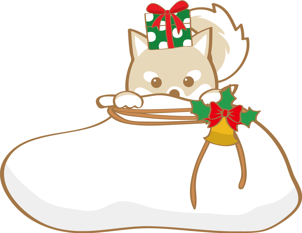 かわいいクリスマス(プレゼントから覗く柴犬)無料イラスト80546に写真・文字を入れる