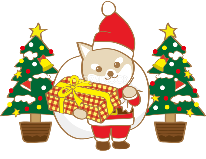 かわいいクリスマス プレゼントを渡す柴犬サンタクロース 無料イラスト 素材good
