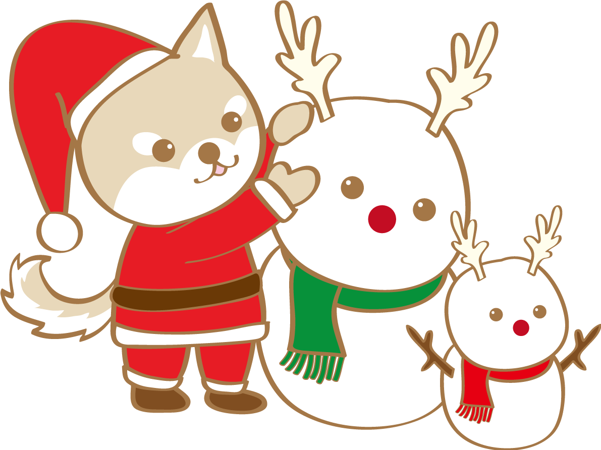 かわいいクリスマス(雪だるまを作る柴犬サンタクロース)無料イラスト80556に写真・文字を入れる