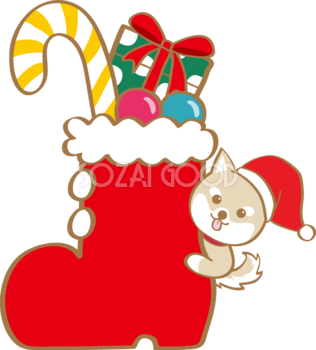 かわいいクリスマス(長靴から覗く犬サンタクロース)無料イラスト80557