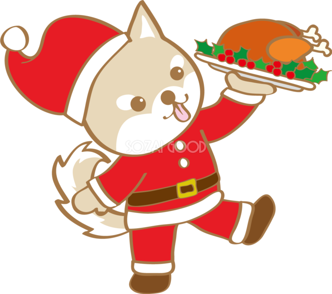 かわいいクリスマス チキンを運ぶ犬サンタクロース 無料イラスト 素材good