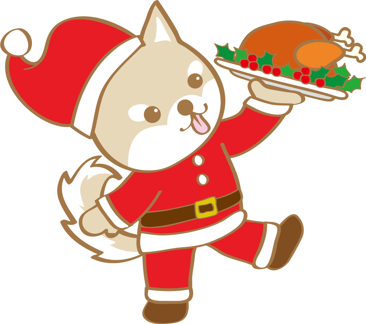 かわいいクリスマス(チキンを運ぶ犬サンタクロース)無料イラスト80564に写真・文字を入れる