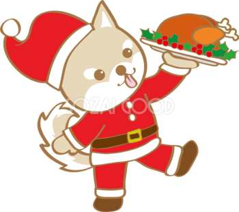 かわいいクリスマス(チキンを運ぶ犬サンタクロース)無料イラスト80564