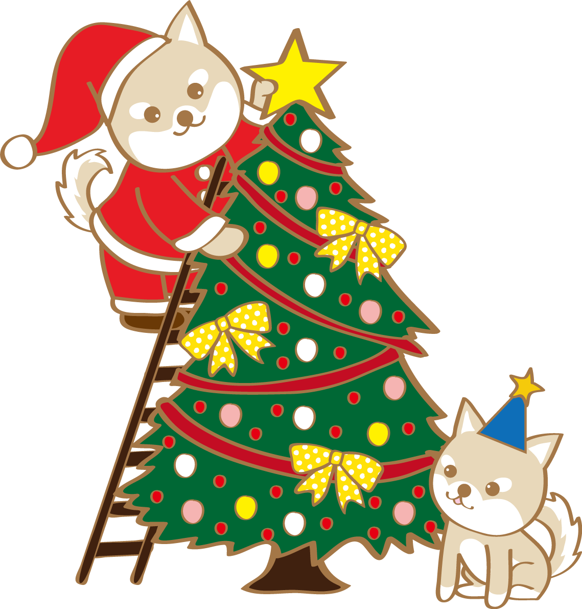 かわいいクリスマス(ツリーを飾る柴犬サンタクロース)無料イラスト80579に写真・文字を入れる