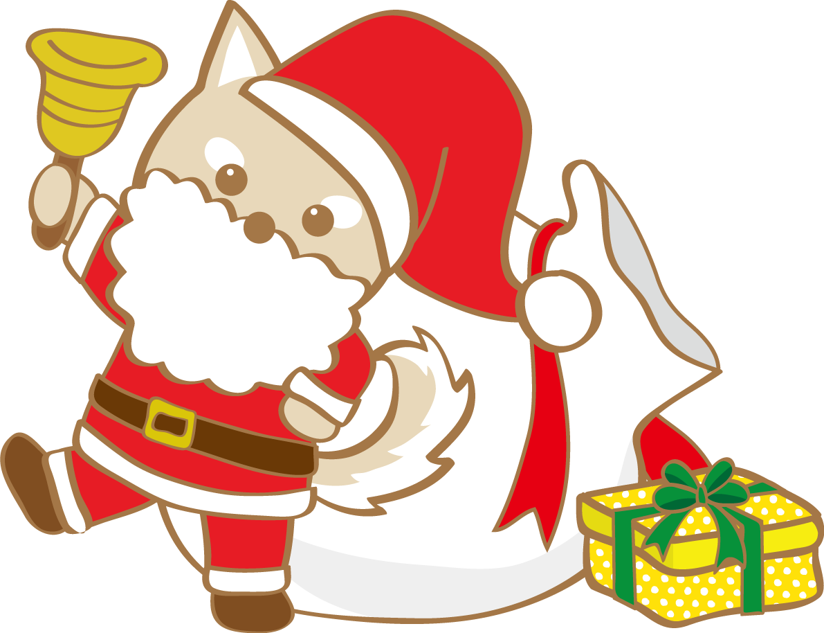かわいいクリスマス(ベルを持つ柴犬サンタクロース)無料イラスト80583に写真・文字を入れる