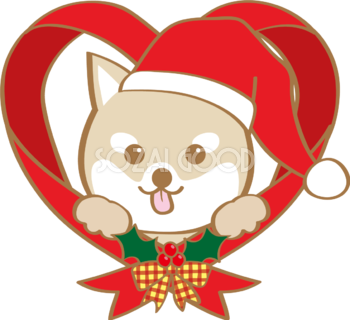 かわいいクリスマス(リボンハートと柴犬サンタクロース)無料イラスト80589