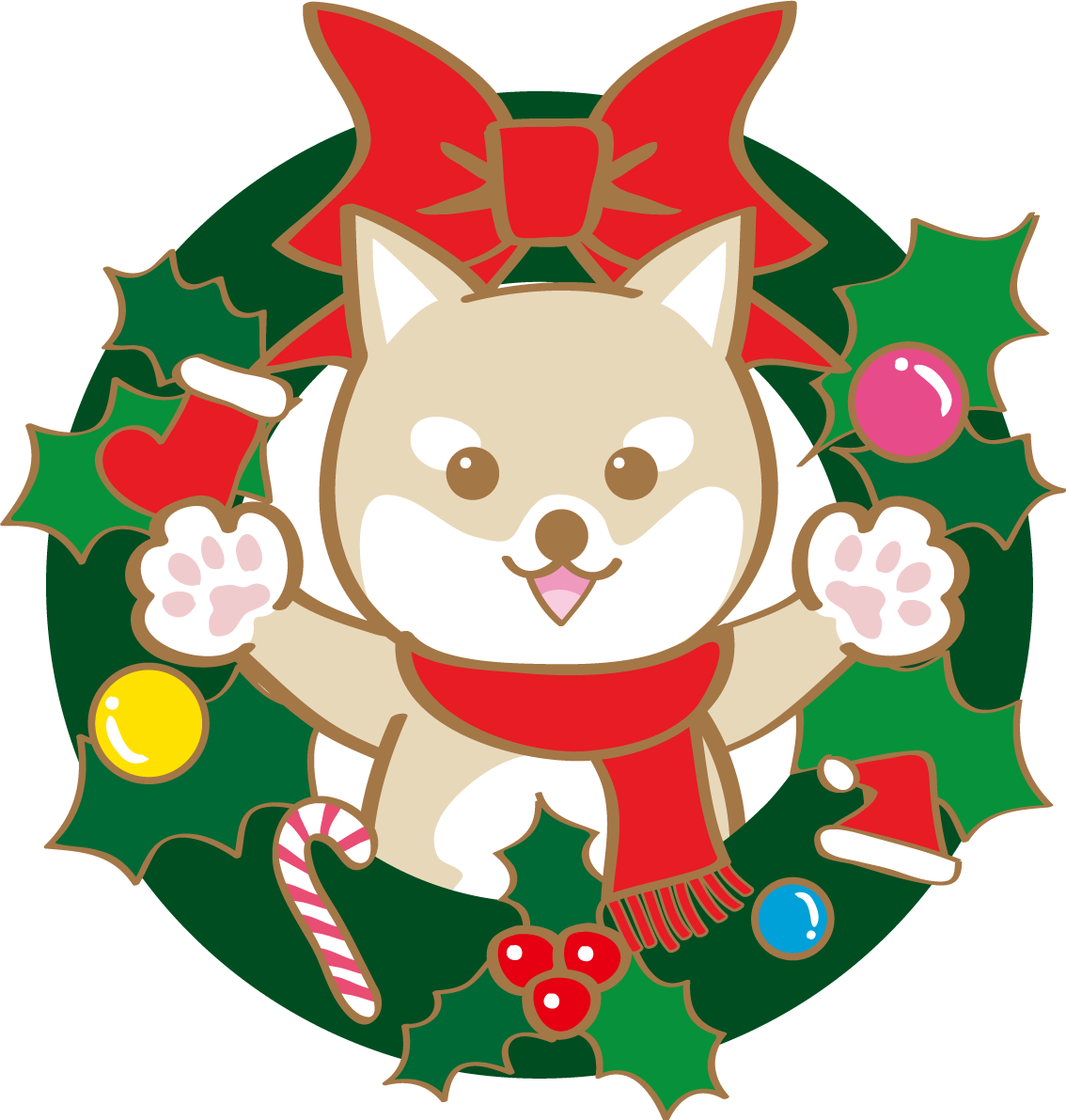 かわいいクリスマス(リースと柴犬)無料イラスト80590に写真・文字を入れる