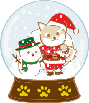 かわいいクリスマス(スノードームに柴犬サンタクロース)無料イラスト80591