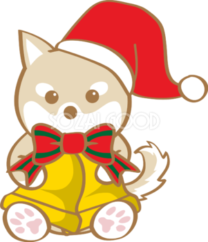 かわいいクリスマス(ベルを持つ柴犬サンタクロース)無料イラスト80593
