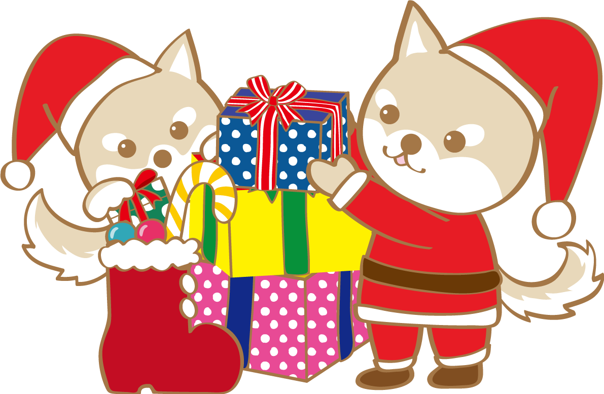 かわいいクリスマス(プレゼントの用意をする犬サンタクロース)無料イラスト80596に写真・文字を入れる