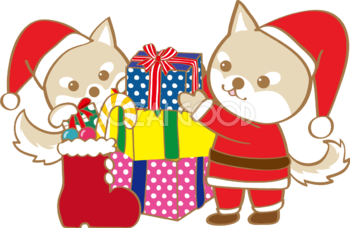 かわいいクリスマス(プレゼントの用意をする犬サンタクロース)無料イラスト80596