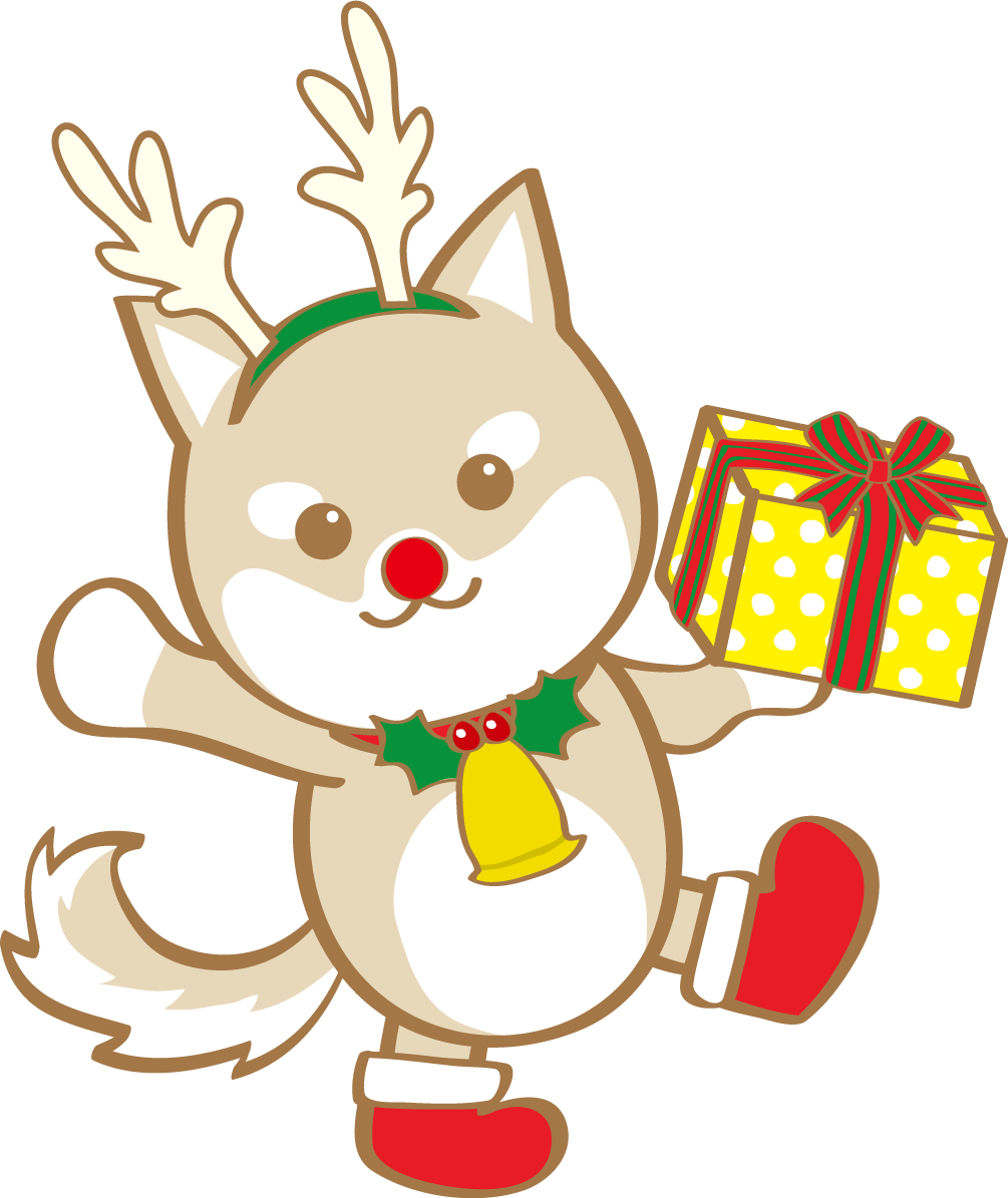 かわいいクリスマス(柴犬トナカイとプレゼント)無料イラスト80597に写真・文字を入れる