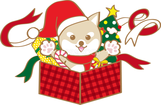 かわいいクリスマス 柴犬サンタクロースがプレゼント 無料イラスト 素材good