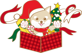 かわいいクリスマス(柴犬サンタクロースがプレゼント)無料イラスト80599