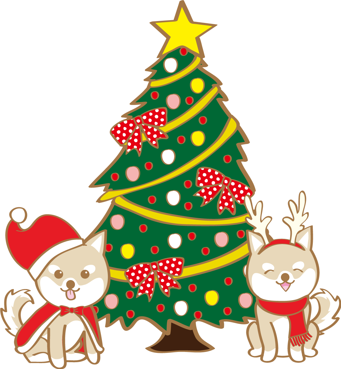 かわいいクリスマス(ツリーと二匹の柴犬)無料イラスト80600に写真・文字を入れる