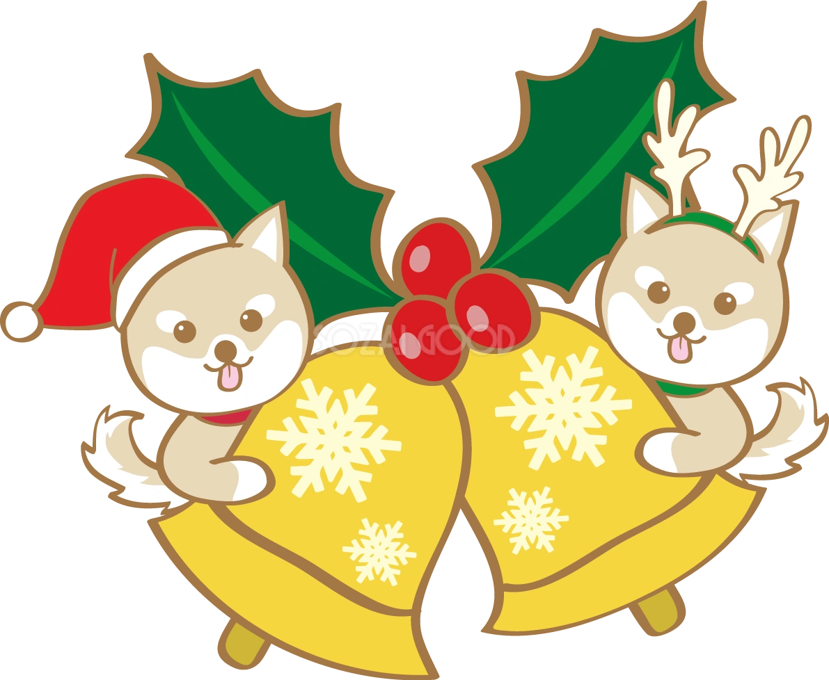かわいいクリスマス(ベルと二匹の柴犬)無料イラスト80601