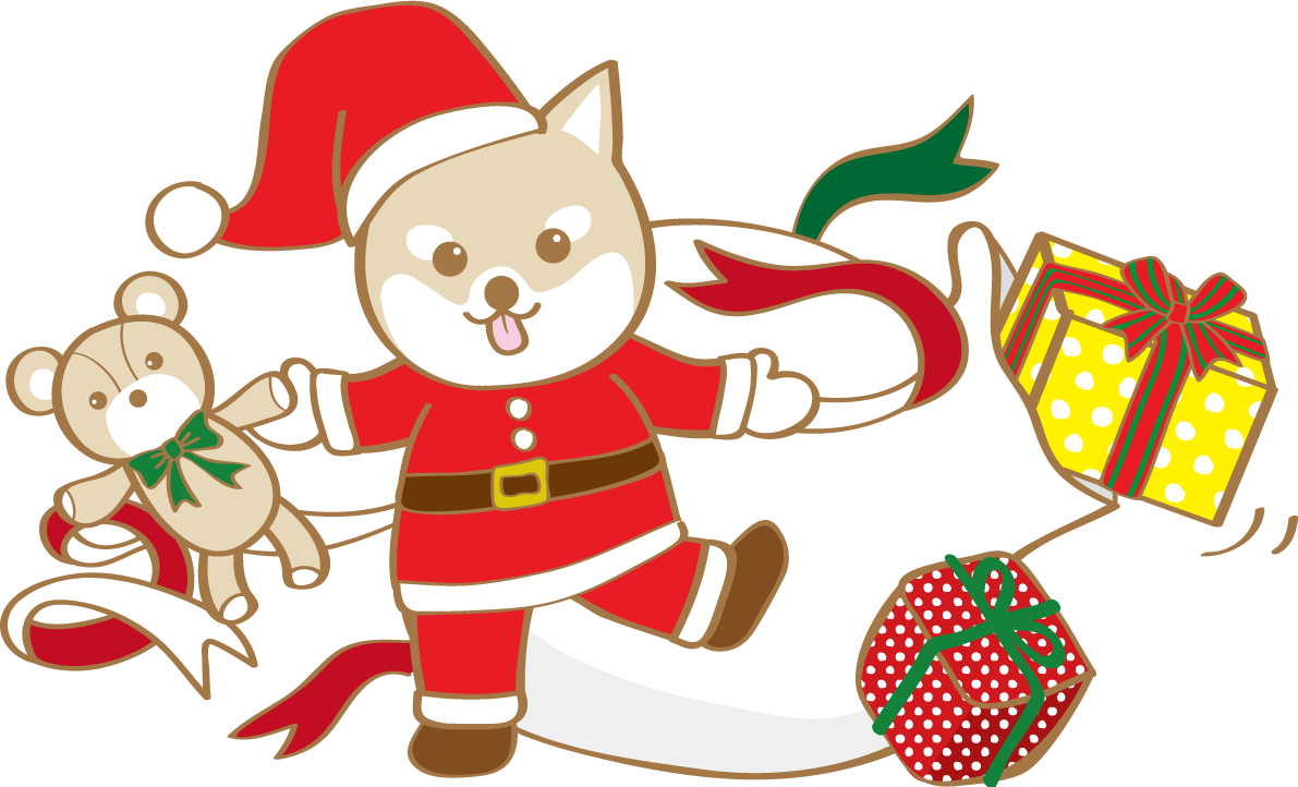 かわいいクリスマス(プレゼントと柴犬サンタクロース)無料イラスト80603に写真・文字を入れる