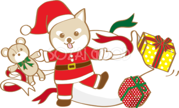 かわいいクリスマス(プレゼントと柴犬サンタクロース)無料イラスト80603