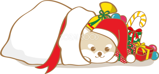 かわいいクリスマス プレゼントに紛れる柴犬サンタクロース 無料イラスト 素材good