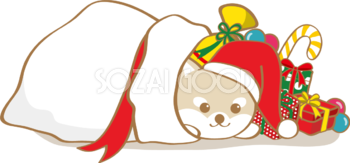 かわいいクリスマス(プレゼントに紛れる柴犬サンタクロース)無料イラスト80607