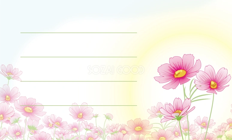 コスモス(秋桜)メッセージカードデザイン_コスモス畑イラスト無料テンプレート80874