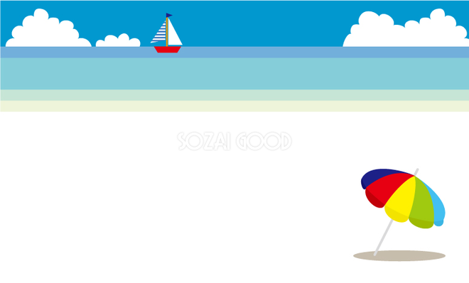 夏の海メッセージカード 白い砂にかわいいパラソル無料イラスト80892 素材good