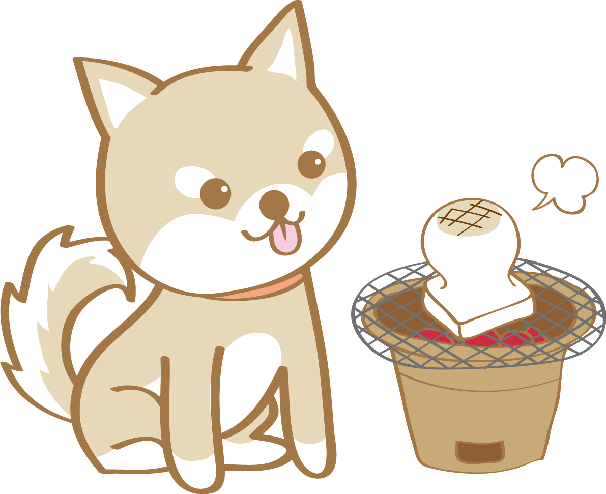 戌年(お餅が焼けるのを待つ柴犬)無料イラスト2018かわいい犬80921に写真・文字を入れる