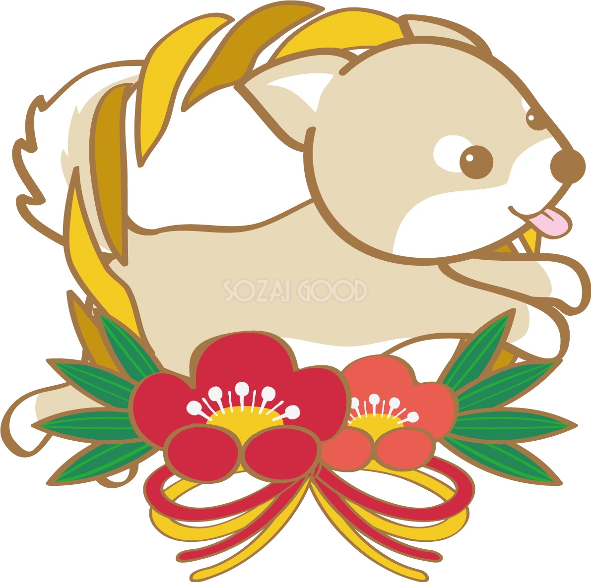戌年(しめ縄を通る柴犬)無料イラスト2018かわいい犬80926