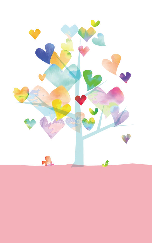 結婚式メッセージカードデザイン_ハートの木イラスト無料テンプレート80940