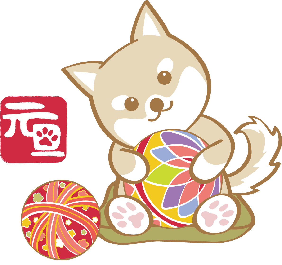 戌年(手まりを抱く柴犬)無料イラスト2018かわいい犬80961に写真・文字を入れる