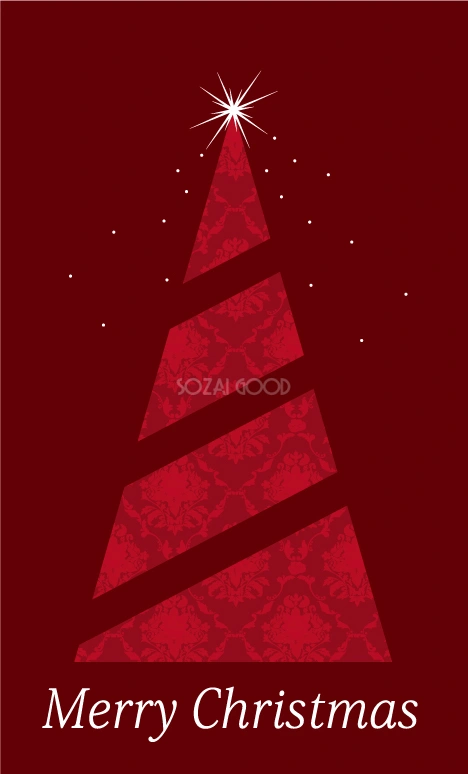 おしゃれクリスマスメッセージカードデザイン_ダマスク柄ツリーイラスト無料テンプレート81030