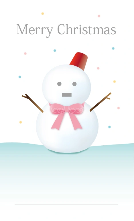 かわいいクリスマスメッセージカードデザイン_リボン雪だるまイラスト無料テンプレート81066