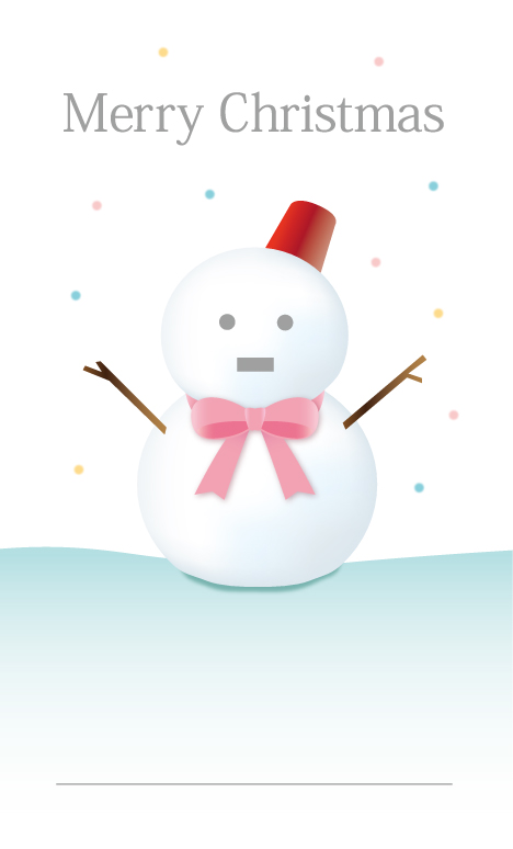 かわいいクリスマスメッセージカードデザイン_リボン雪だるまイラスト無料テンプレート81066に写真・文字を入れる
