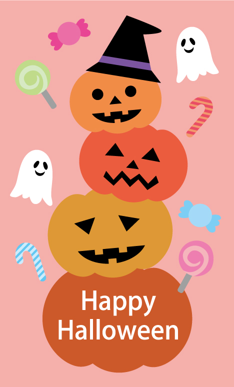 かわいいハロウィンメッセージカードデザイン_ジャックオーランタンタワーイラスト無料テンプレート81081に写真・文字を入れる