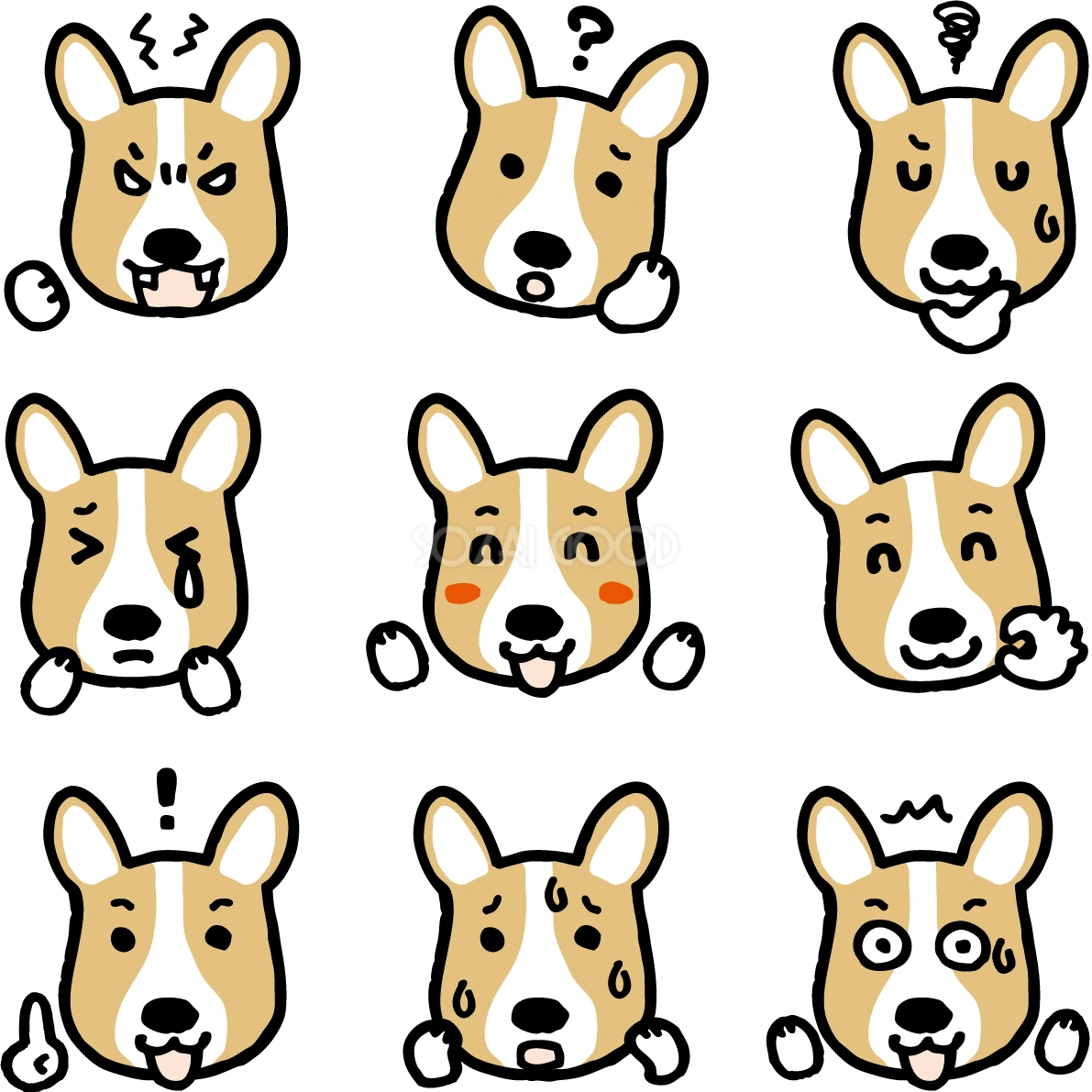 かわいい犬(コーギー)の表情の無料イラスト81090