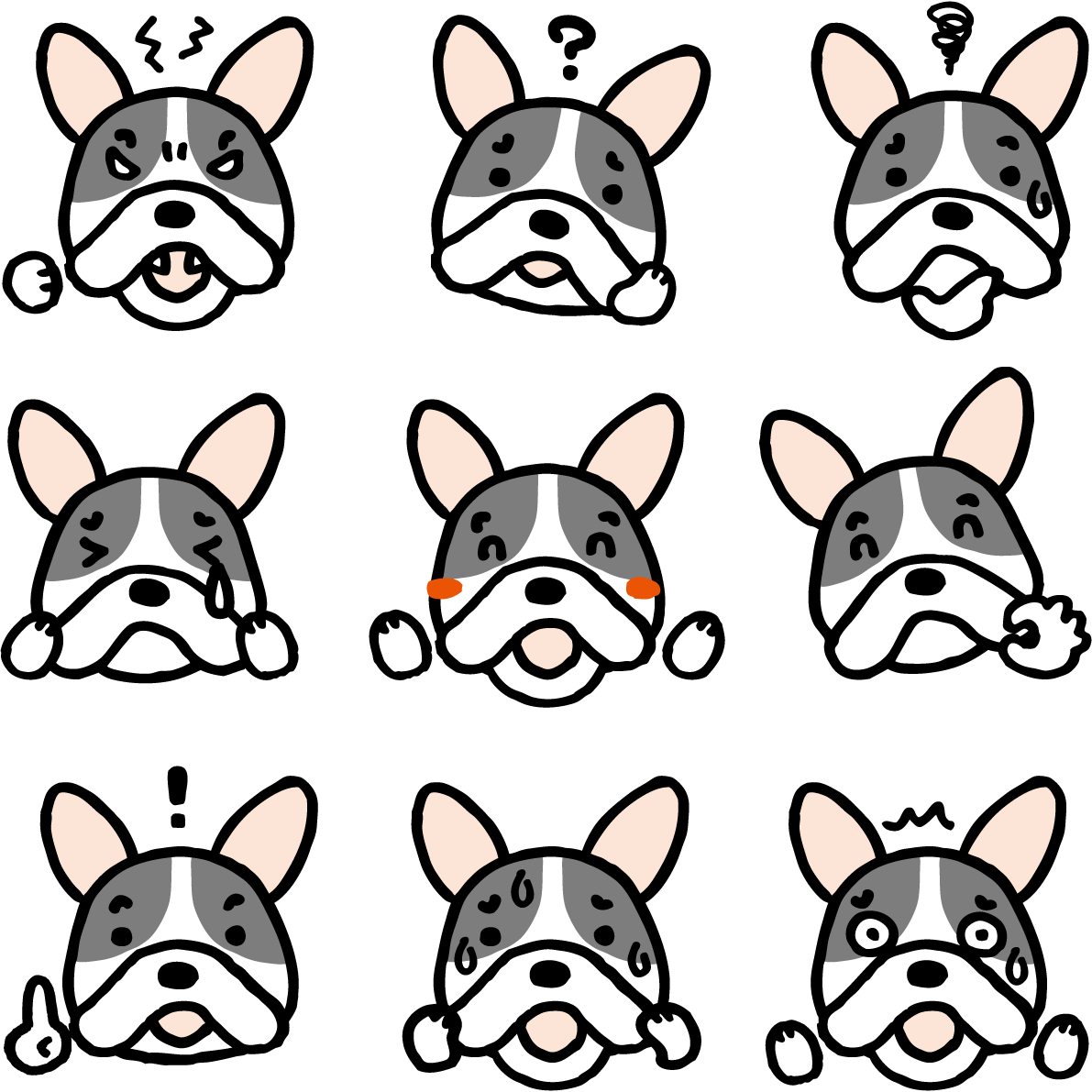 かわいい犬(フレンチ・ブルドッグ)の表情の無料イラスト81096に写真・文字を入れる