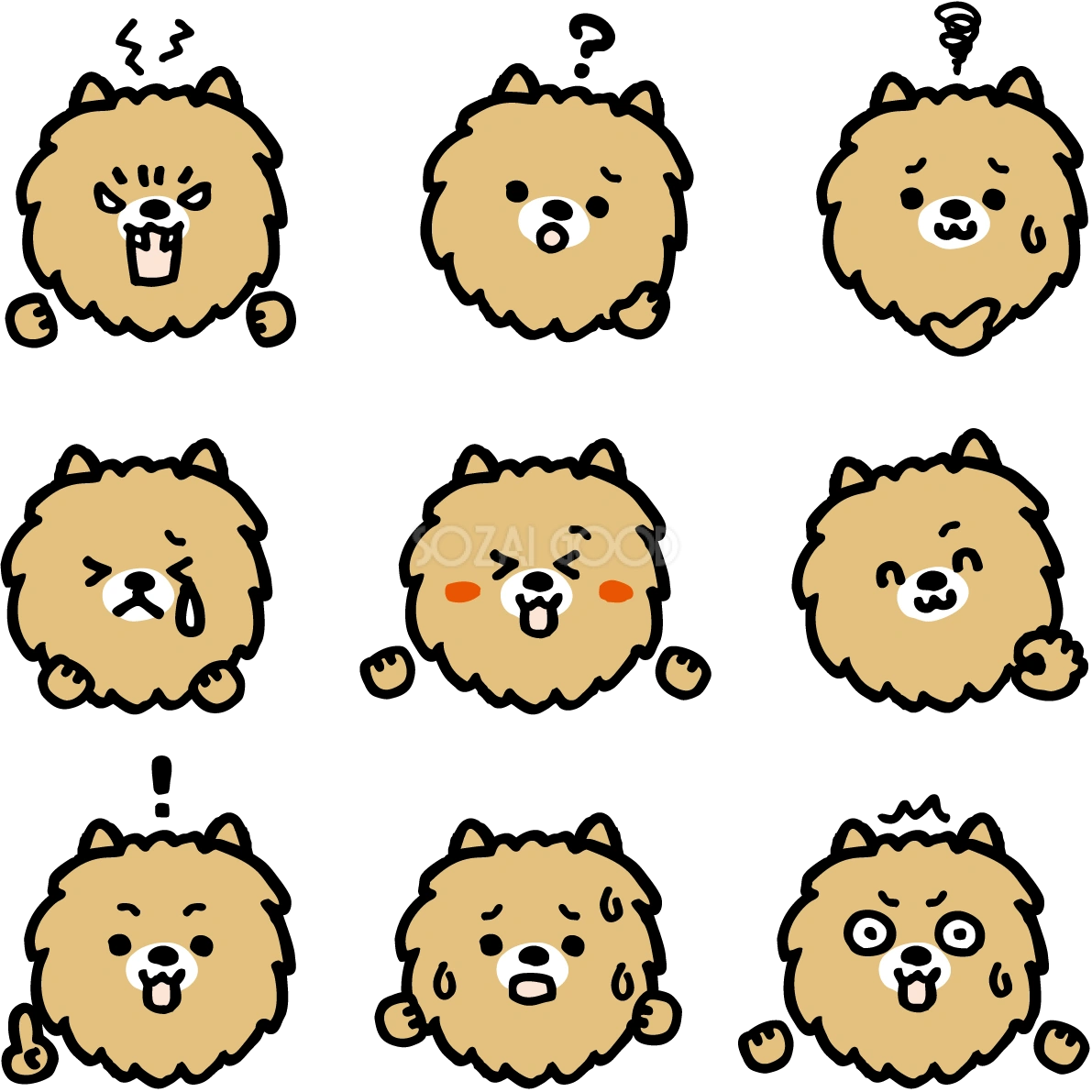 かわいい犬(ポメラニアン)の表情の無料イラスト81097