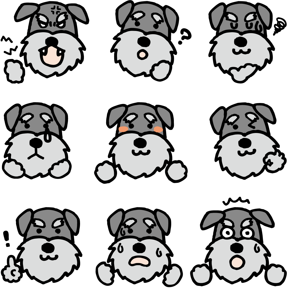 かわいい犬(ミニチュア・シュナウザー)の表情の無料イラスト81099に写真・文字を入れる