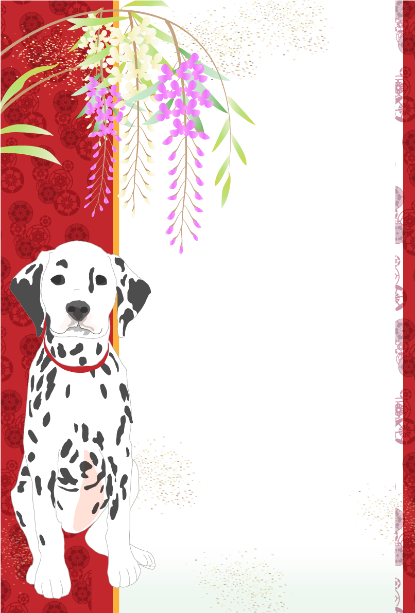 かっこいい犬(ダルメシアン)和風背景(縦)2018戌年干支の無料イラスト81121に写真・文字を入れる