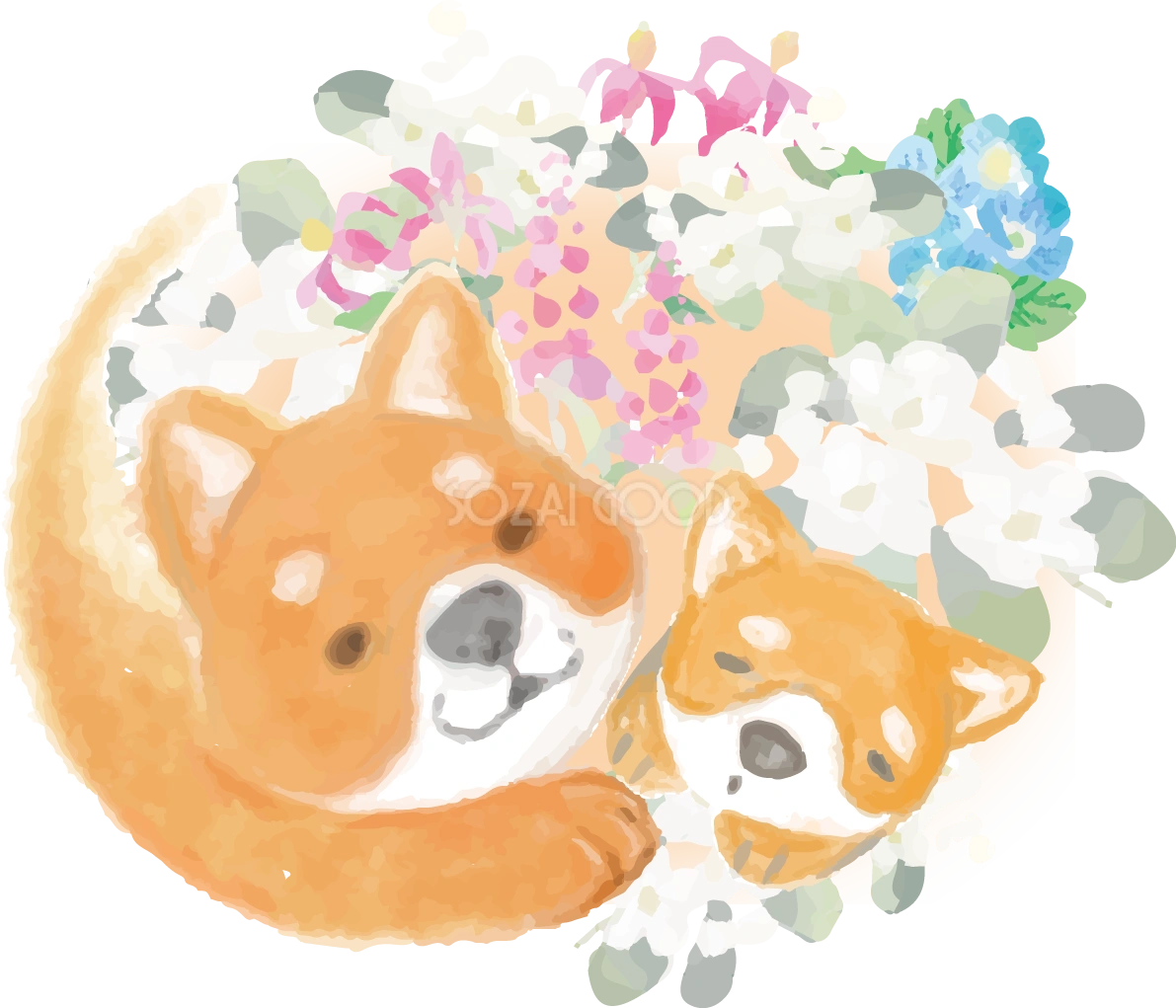 おしゃれ犬(親子)の2018戌年干支の無料イラスト81129