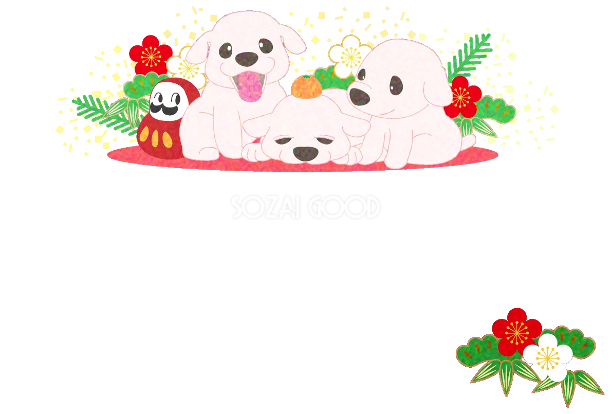 かわいい犬(子犬)和風背景2018戌年干支の無料イラスト81130