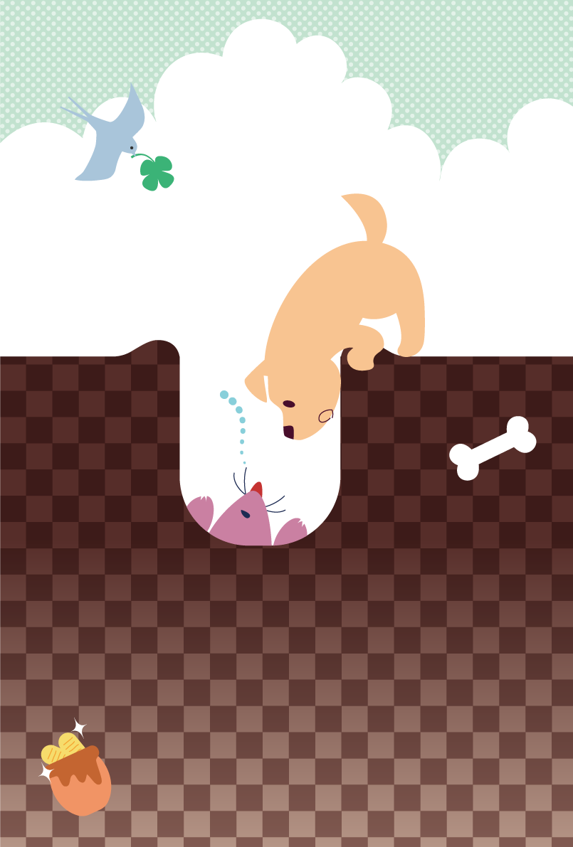 おしゃれ犬(友だちもぐら)背景2018戌年干支の無料イラスト81136に写真・文字を入れる