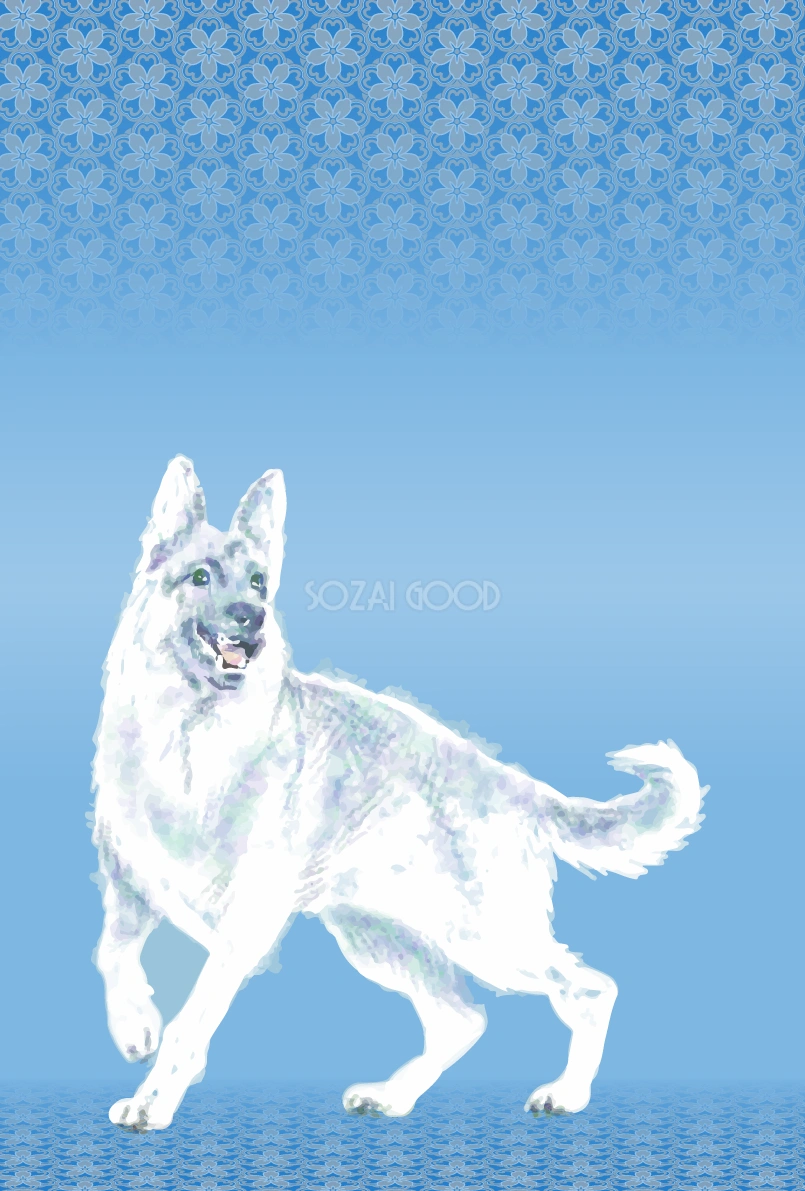 リアルな犬(水彩風ドーベルマン)和風背景2018戌年干支の(縦)無料イラスト81139