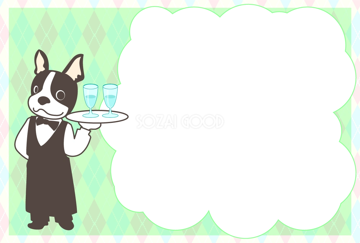 かわいい犬(ギャルソン)背景2018戌年干支の無料イラスト81145