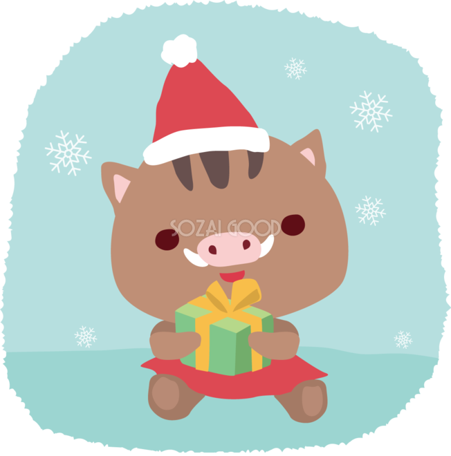 イノシシ サンタクロースのクリスマスかわいい動物無料イラスト 素材good