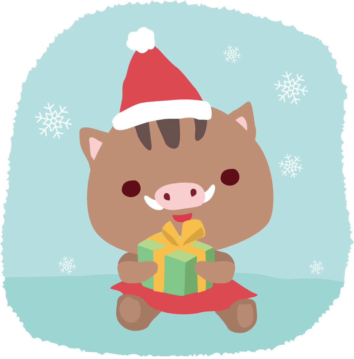 イノシシ サンタクロースのクリスマスかわいい動物無料イラスト81152に写真・文字を入れる