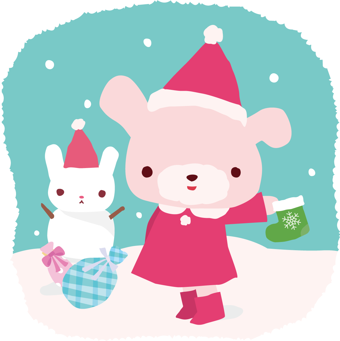 うさぎ サンタクロースのクリスマスかわいい動物無料イラスト81153に写真・文字を入れる